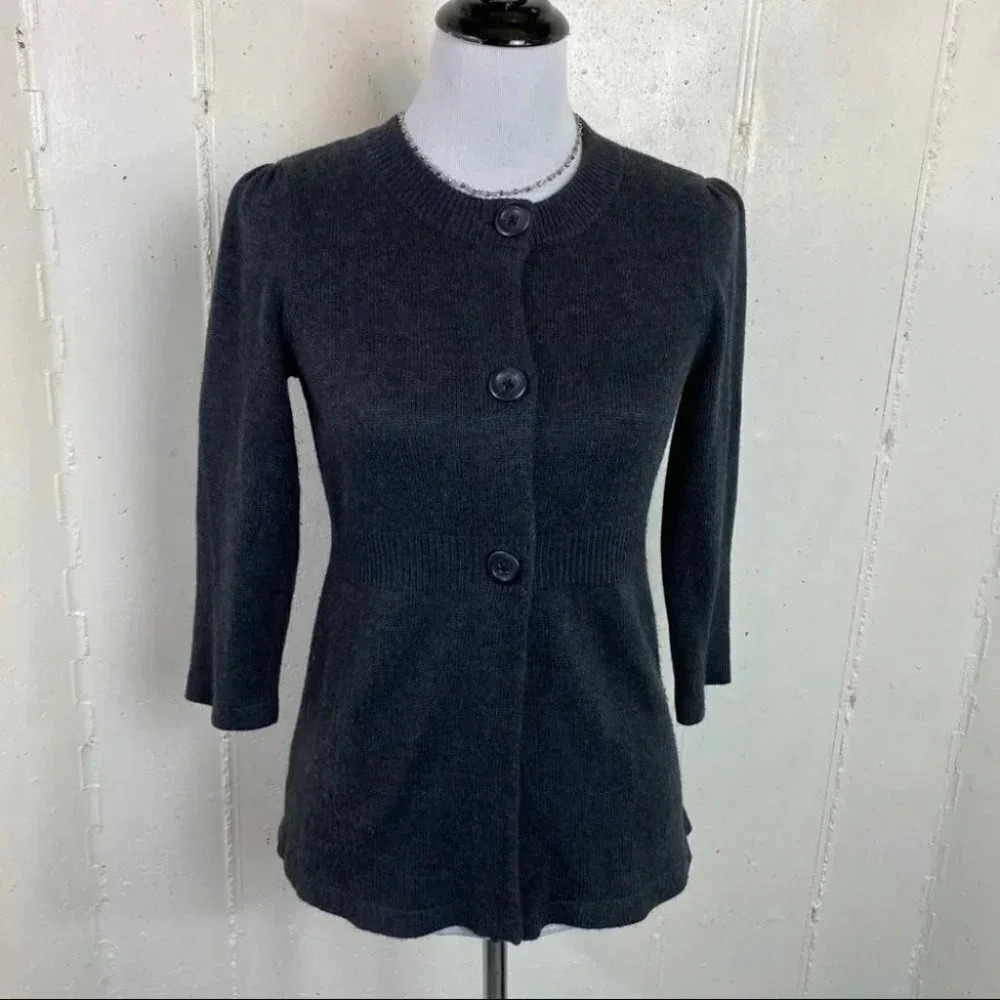 Ann Taylor sweater MP dark gray 3 button luxury cardigan with 9% rabbit hair